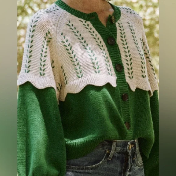 The Great. Scalloped Sophomore Cardigan Green Size 0 - Picture 1 of 4